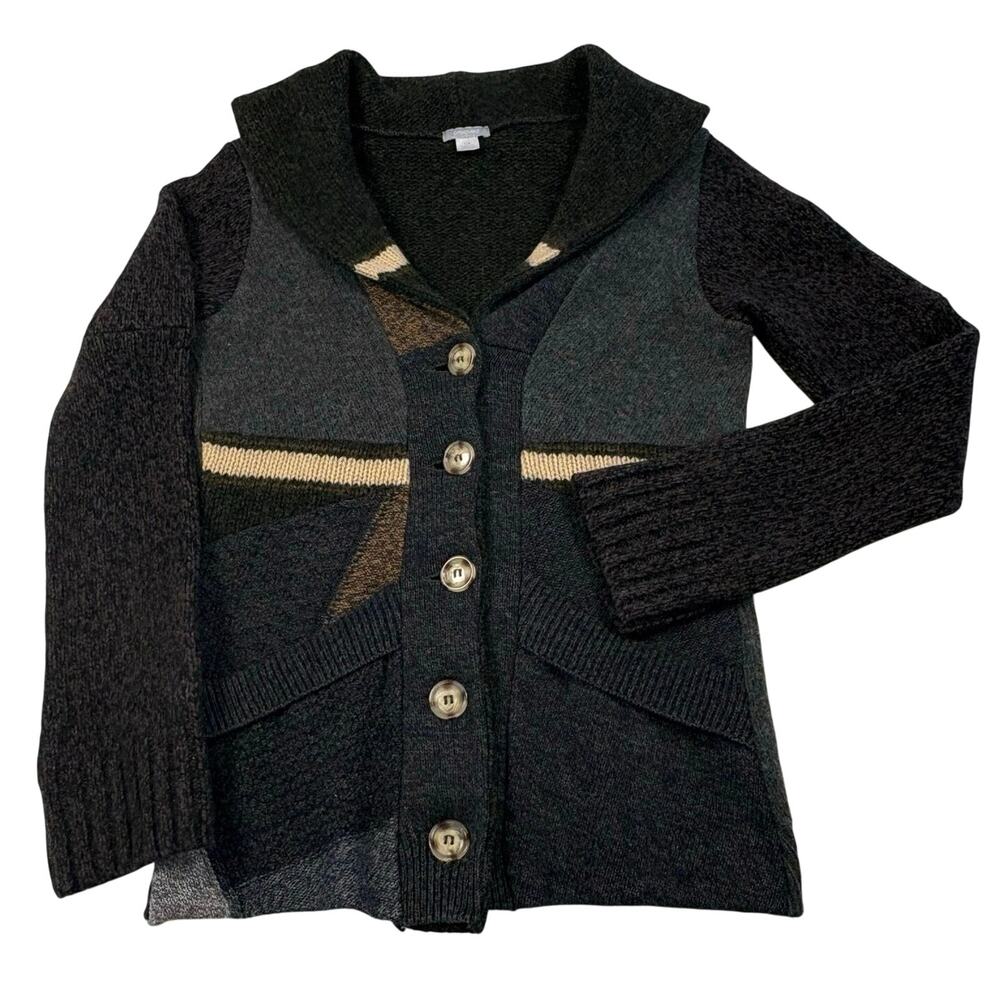 Preloved 100% Recycled Wool Cardigan Sweater Women's L (Fits S)  Gray Brown